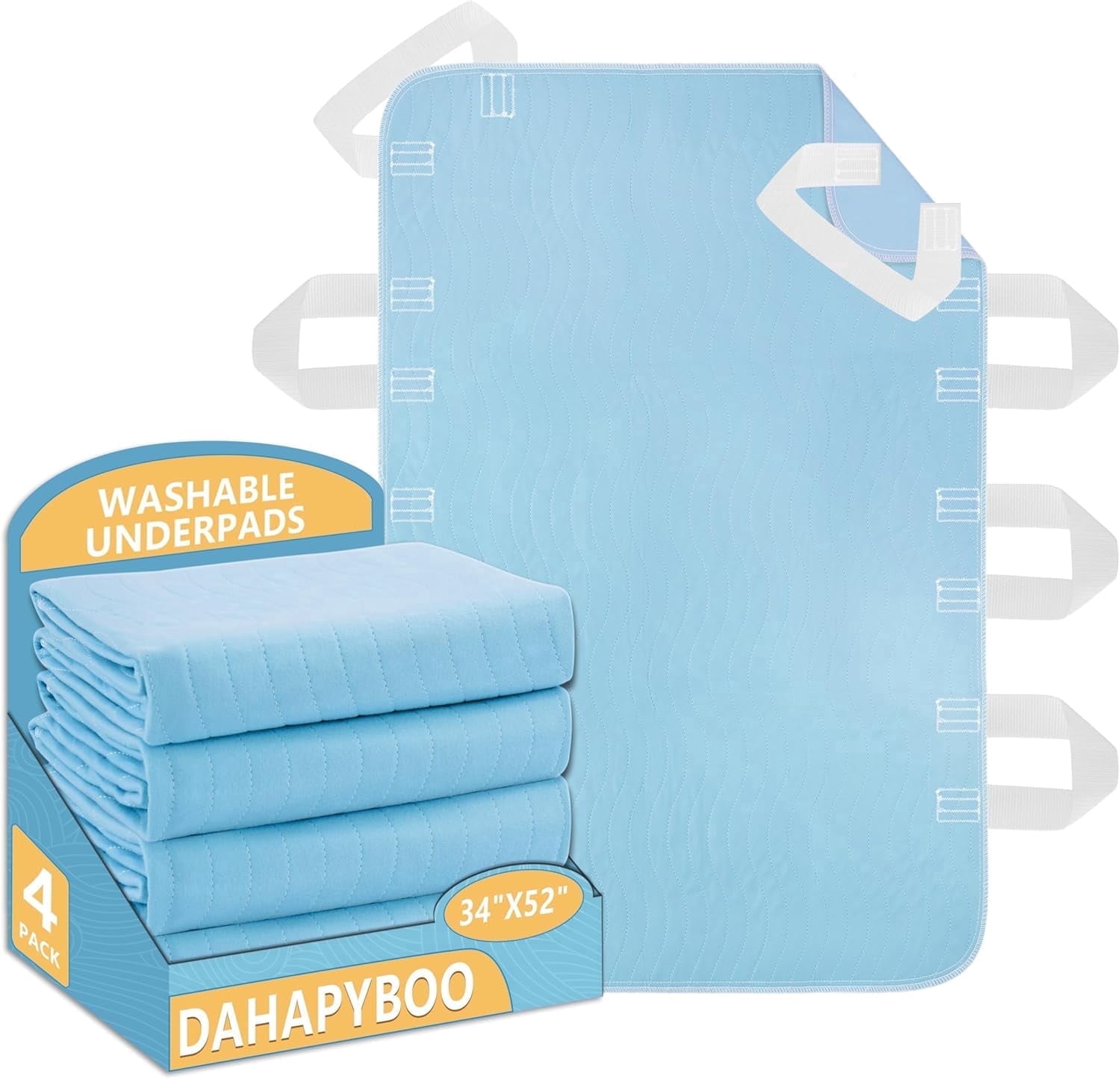 Improvia Positioning Bed Pad 34"x52" with 8 Reinforced Handles,Washable Underpads 4 Pack Incontinence,Heavy Absorbency Reusable for Elderly, Kids Adults, Waterproof Quick Drying for Bed