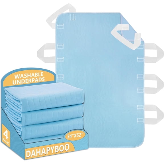 Improvia Positioning Bed Pad 34"x52" with 8 Reinforced Handles,Washable Underpads 4 Pack Incontinence,Heavy Absorbency Reusable for Elderly, Kids Adults, Waterproof Quick Drying for Bed
