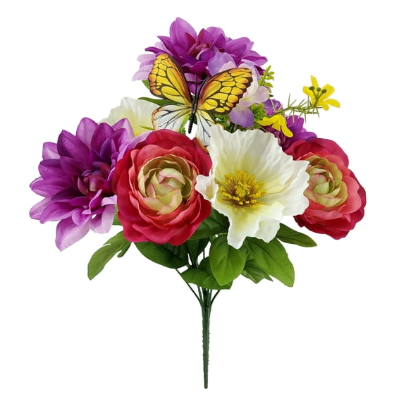 Mainstays 16.5" Indoor Artificial Silk Dahlia and Butterfly Bush, Purple Color.
