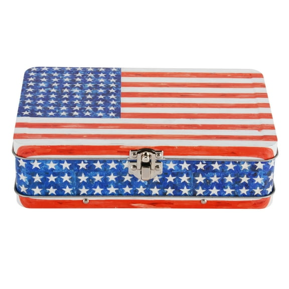 DAHO Metal Storage Box for School, Office, Home, Makeup Storage and Arts & Crafts (American Flag)