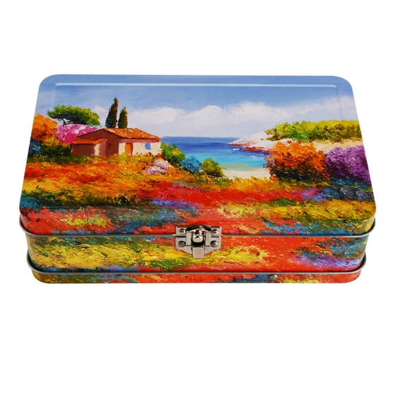DAHO Metal Storage Box for School, Office, Home, Makeup Storage and Arts & Crafts (French Country Landscape)