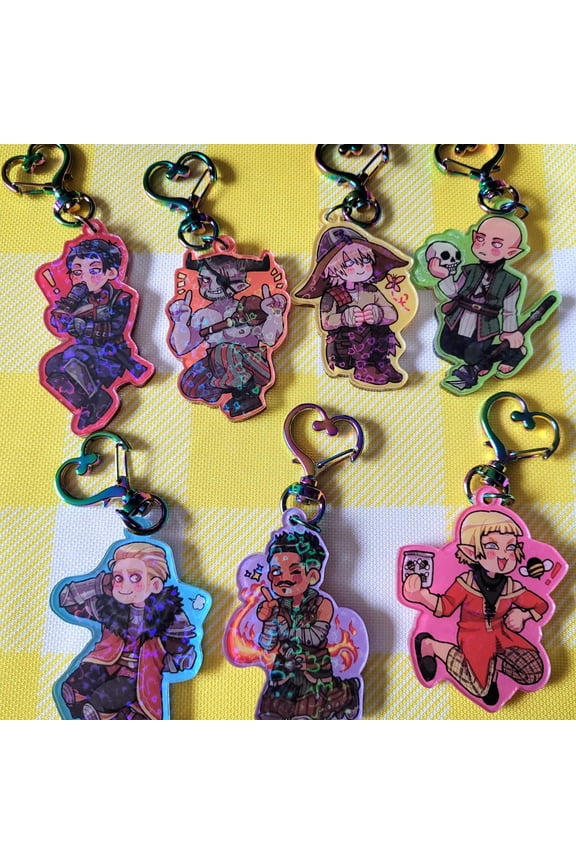 DAI keychains, 2 inch acrylic charms with heart clasp, heart holographic (1 keychain)