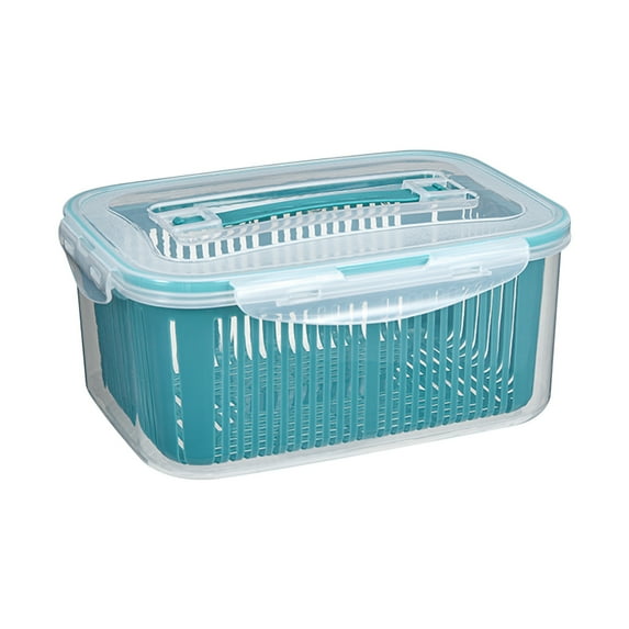 DAILIHIVE Large Fruit Containers,Double-layer Drain Fresh-keeping Box (Rectangular),for Fridge - Leakproof Food Storage Containers,Keep Fruits,Vegetables,Meat Fresh Longer,Large Box+Drain Basket