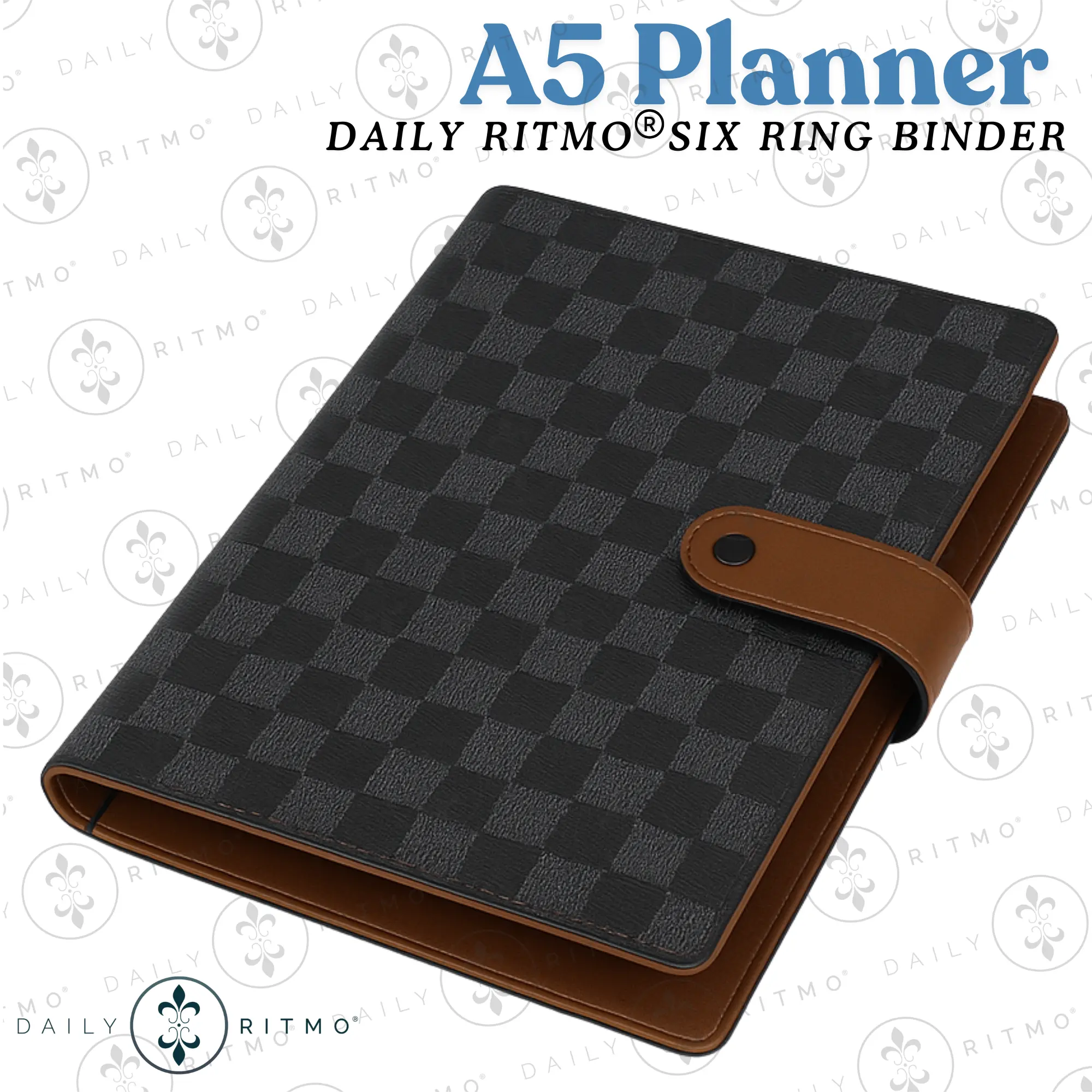 DAILY RITMO A5 Checkered Planner 6-Ring - PU Leather Binder Cover with 160 Pages of Daily To Do List