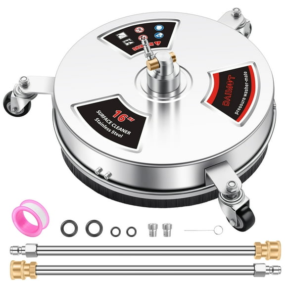 DAIMOT 16" Pressure Washer Surface Cleaner with 3 Wheels - Stainless Steel Surface Cleaner for Pressure Washer Attachment for Concrete, Patio, Sidewalk, Deck and Driveways