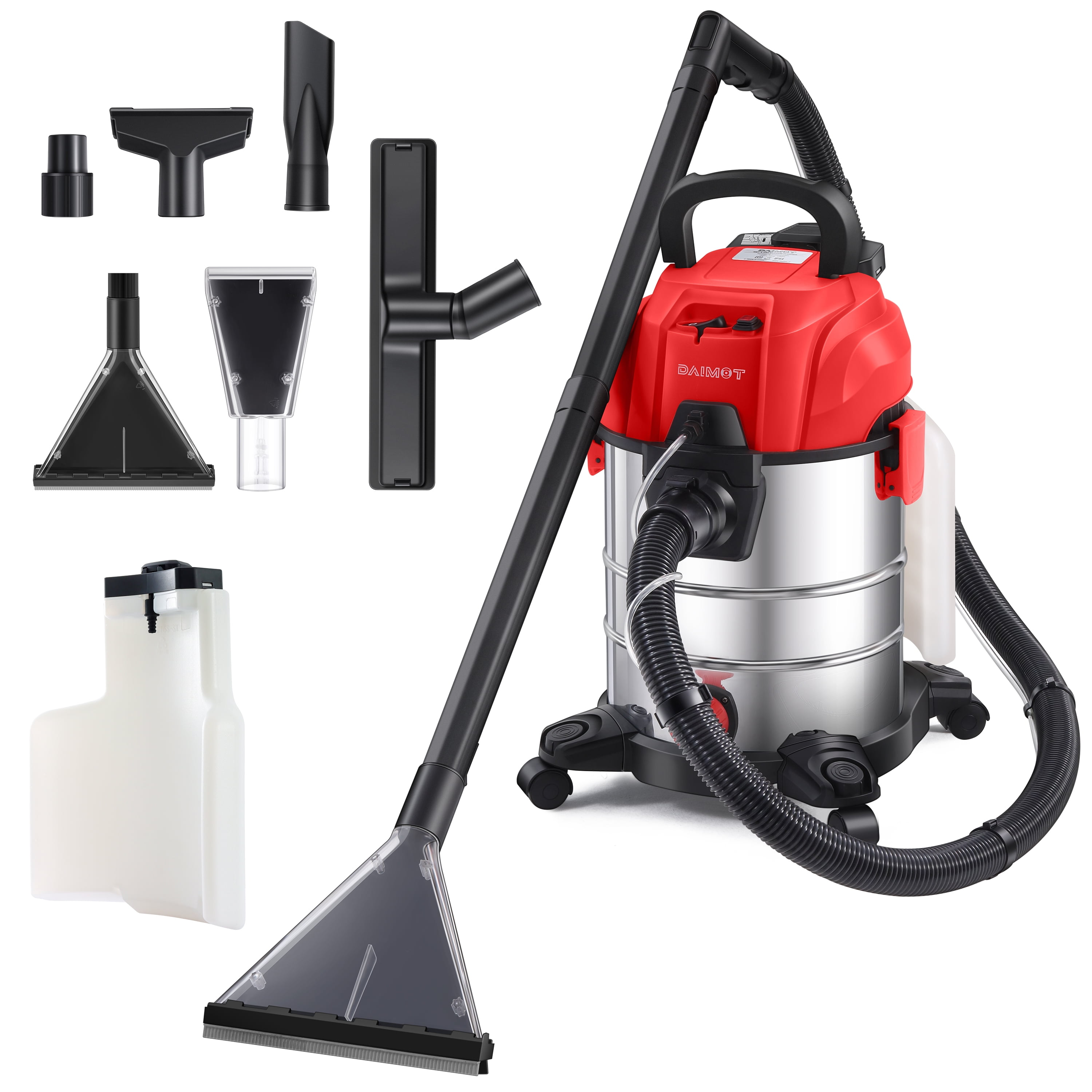 DAIMOT Shop Vacuum Wet and Dry, 6 Gallon, 5.5 Peak HP Power Suction, 3 in 1 Stainless Steel Shop Vac with 4.5L Upholstery Shampoo Tank, Water Vacuum Cleaner Carpet Extractor for Car Detailing