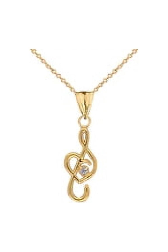 DAINTY DIAMOND TREBLE CLEF HEART MUSIC NOTE PENDANT NECKLACE IN GOLD (YELLOW/ROSE/WHITE) : 14K Pendant with 22" chain