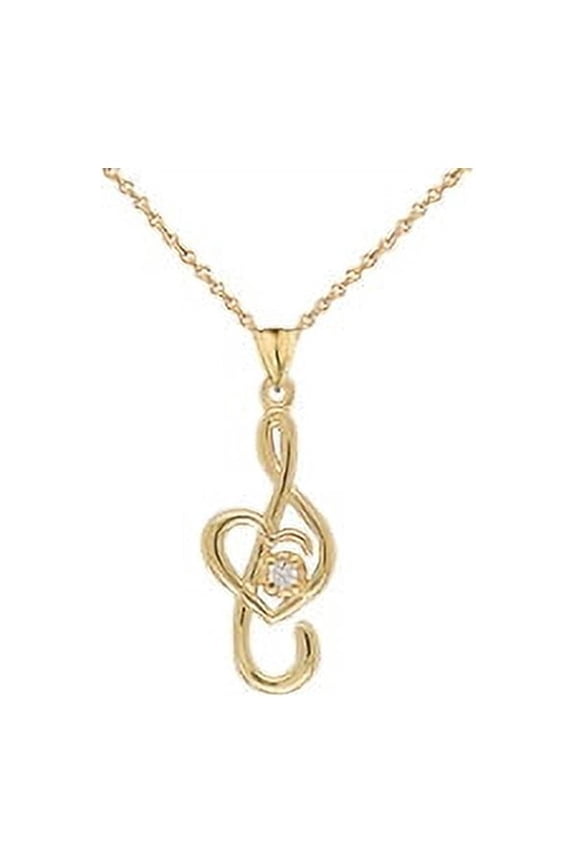 DAINTY DIAMOND TREBLE CLEF HEART MUSIC NOTE PENDANT NECKLACE IN GOLD (YELLOW/ROSE/WHITE) (LARGE) : 10K Pendant with 16" chain