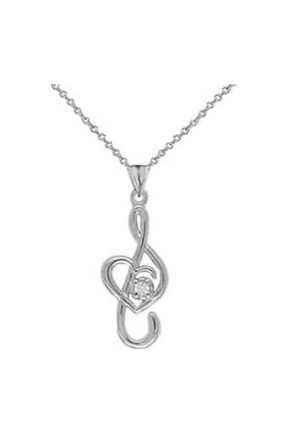 DAINTY DIAMOND TREBLE CLEF HEART MUSIC NOTE PENDANT NECKLACE IN STERLING SILVER (LARGE) : Pendant with 22" chain