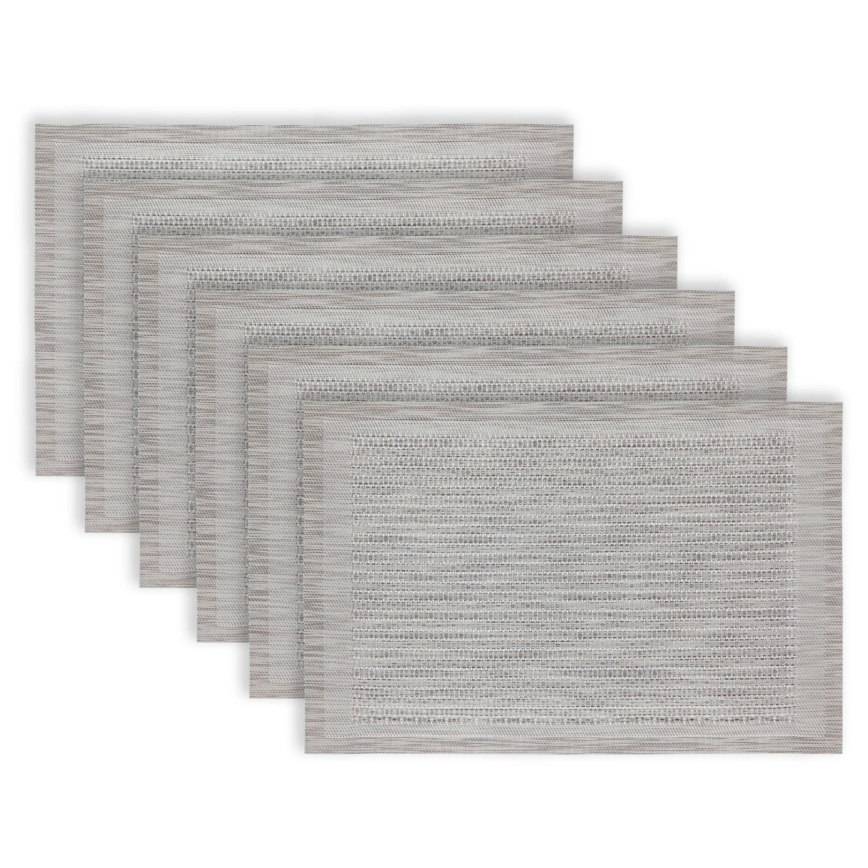 Geneva Silver Woven Vinyl Reversible Rectangular Placemats Set of 6