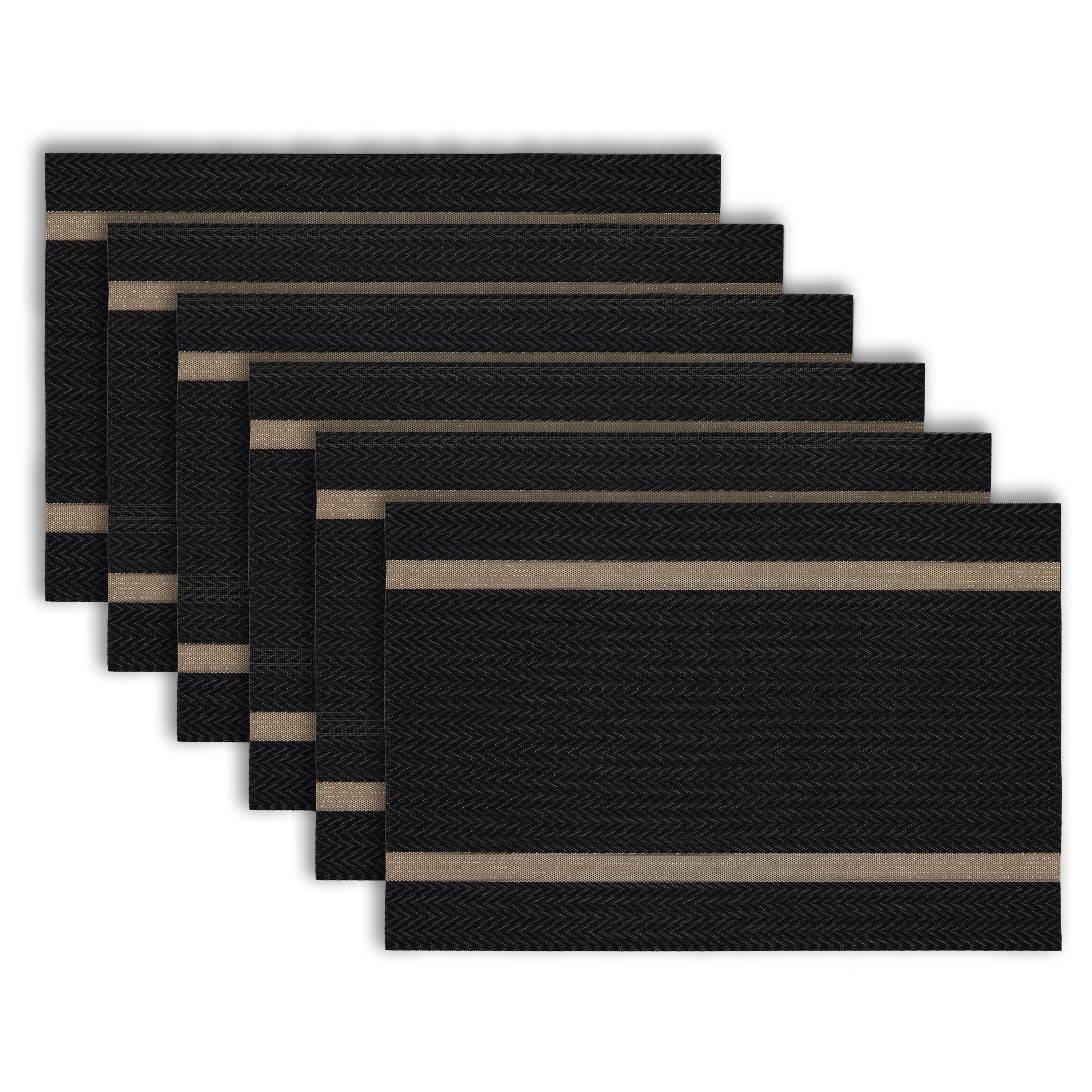 Black and Gold Chevron Vinyl Reversible Rectangular Placemats, Set of 6