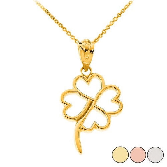 DAINTY OPENWORK LUCKY 4-LEAF CLOVER PENDANT NECKLACE IN SOLID GOLD (YELLOW/ROSE/WHITE) : 14K Pendant with 16" chain
