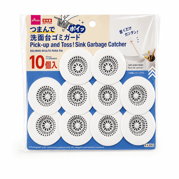 DAISO Pick-Up & Toss Sink Garbage Catchers, Drain Strainers for Hair & Debris, White, 10-Pack