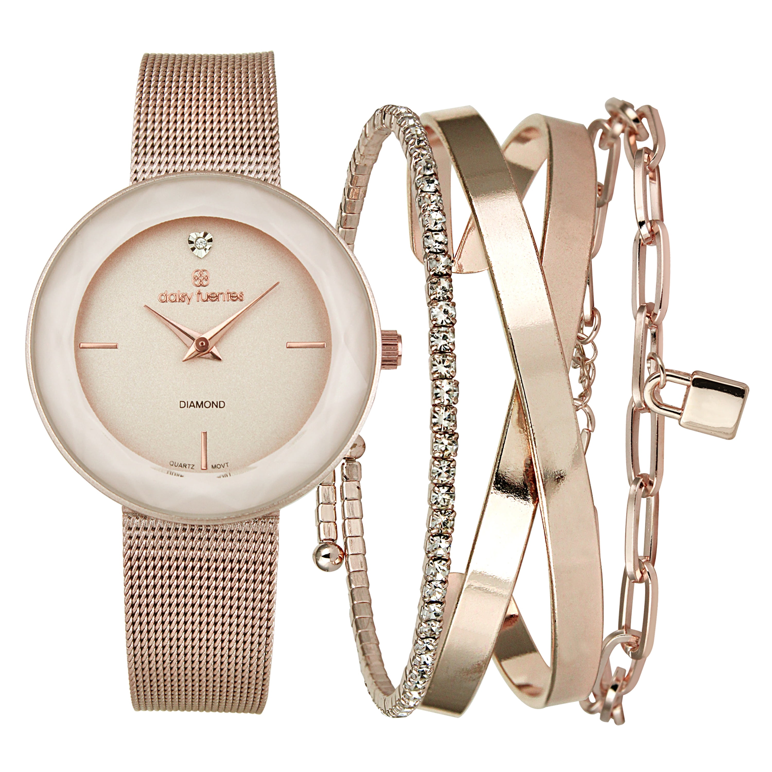 DAISY FUENTES Stunning Gold Women's Watch with Diamond Accent and Elegant  Mesh Bracelet - A Timeless Beauty for Style-Conscious Women 