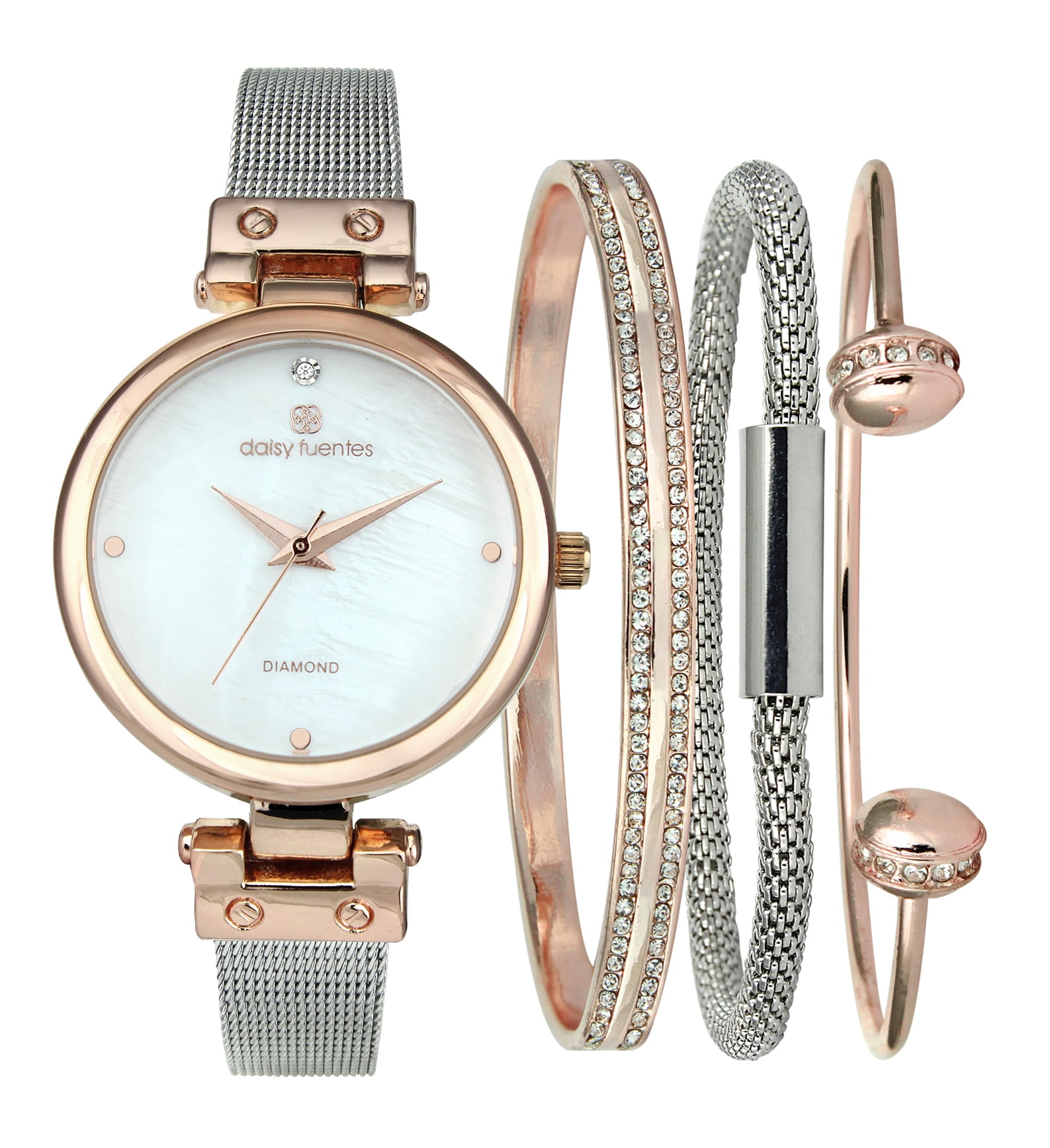 DAISY FUENTES Womens Watches Two tone Rose Gold Watch with Mesh Strap,  Quartz movement, Diamond Accent, Bracelet Set - Elegant Style and Versatile  Accessories - Perfect Gift 