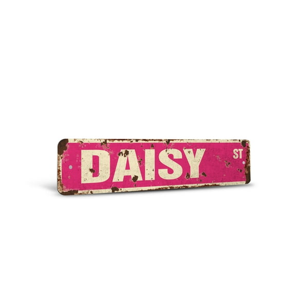 DAISY Vintage Style Rustic Street Sign – Childrens Name Room Sign Retro Decorative Wall Sign for Home, Bar, Garage, or Outdoor Use | 6" X 24" Aluminum Metal Road Sign