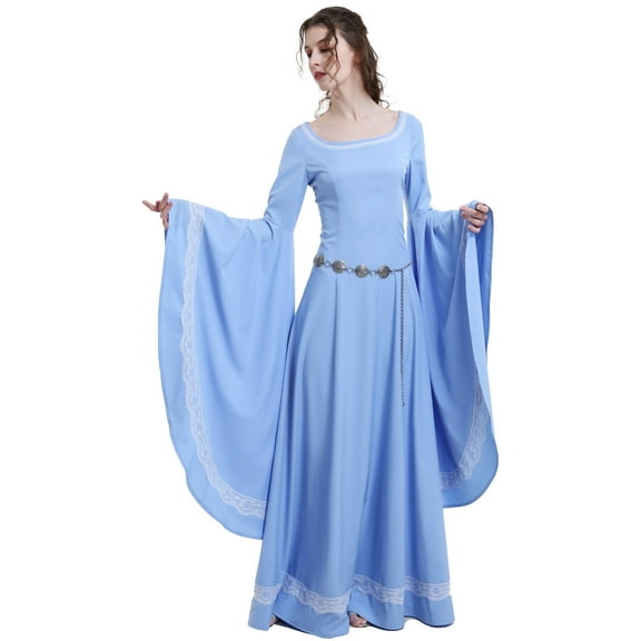 DAIZBELLA Blue Renaissance Dress Gown for Women Medieval Dress with Lace Decoration for Renaissance Fair, S