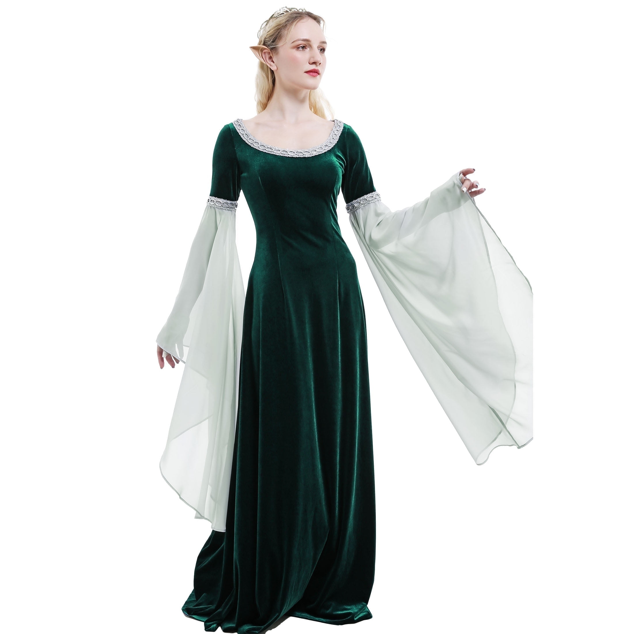 green velvet renaissance dress Chartreuse Velvet Bell Sleeve Dress L