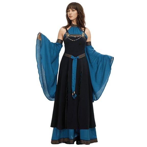 DAIZBELLA Viking Style Renaissance Dress with Belt and Sleeves, M
