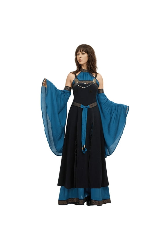 Viking Style Renaissance Dress with Belt and Sleeves, L