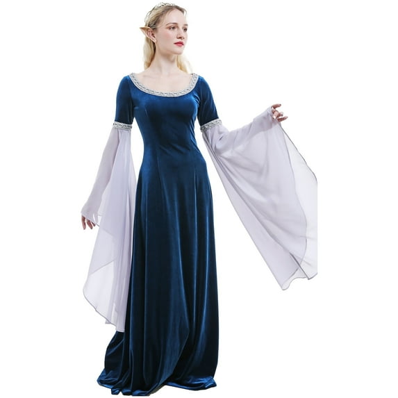 DAIZBELLA Women Medieval Renaissance Costume Dress Handmade Historical Rretro Dress Velvet Gown with Chiffon Sleeves