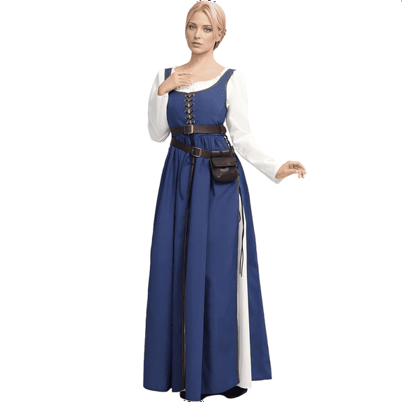DAIZBELLA Women's Medieval Renaissance Dress Vintage Long Dress with Belt and Waist Bag