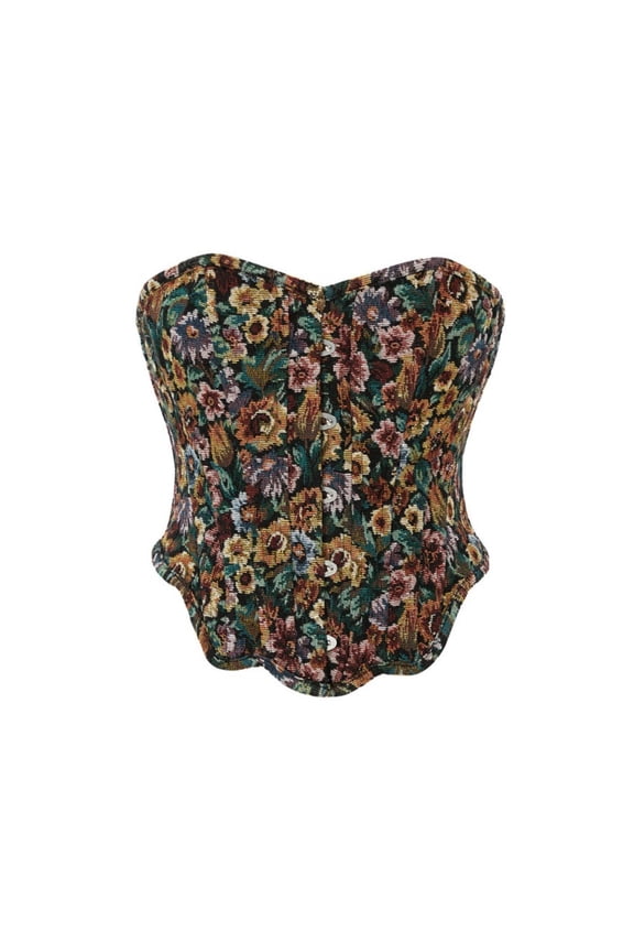 Women's Medieval Vintage Floral Lace-up Corset Top Overbust Boned Bustier, L