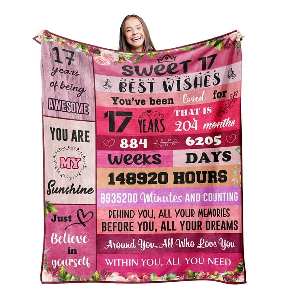 DAJU 17th Birthday Gifts for Girls Blanket Decorations for Girls 17 Year Old Girl Gift Ideas Sweet Seventeen Gifts Fleece Blanket(30*40inch)