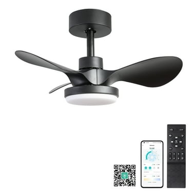 DAJU 24" Small Ceiling Fan with Light remote control ,Modern Low Profile black Ceiling Fan, 6-Speeds Quiet Reversible DC motor for Bedroom,Kitchen