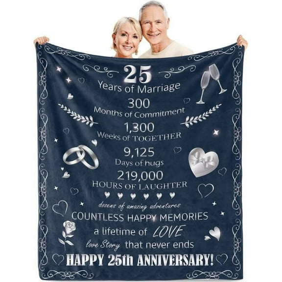 DAJU 25th Anniversary Blanket Gifts Gift for 25th Wedding Anniversary 25 Years of Marriage Gift for Ruby Wedding Anniversary for Couple Parents Wife Husband Dad Mom Blanket(50*60inch)