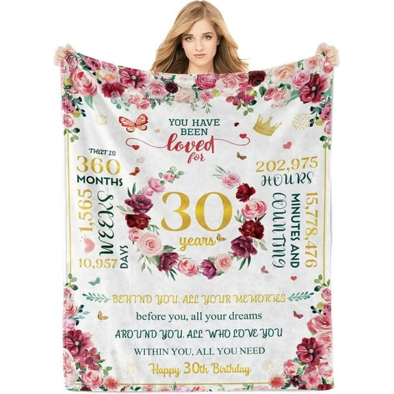 DAJU 30 Year Old Birthday Gifts for Women 30th Birthday Decorations Happy Birthday Blanket Throw Blanket Thirty Birthday Gift Ideas for Wife Mom Friends Daughter(50*60inch)