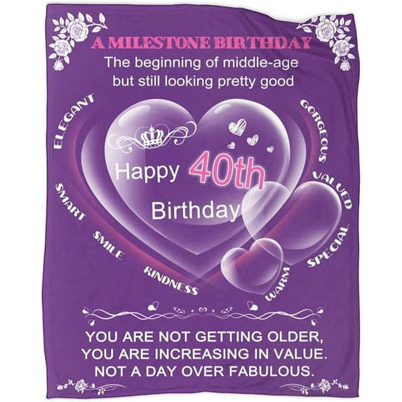 DAJU 40th Birthday Blanket 40 Year Old Throw Blankets Throws for Women Turning 40 Birthday Giftsch(40*50inch)