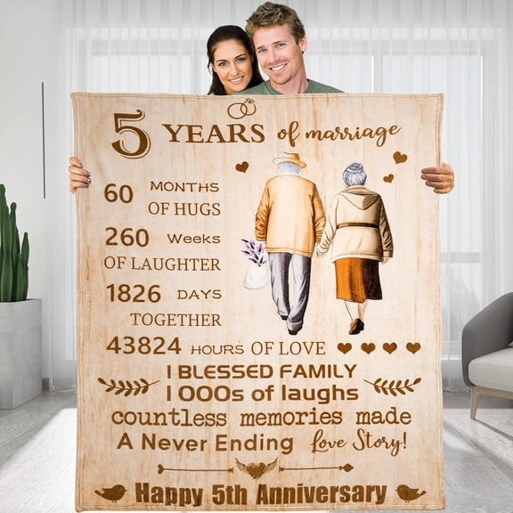 DAJU 5 Years 5th Anniversary Throw Blanket Gifts Gift for 5th Wedding Anniversary Valentine Gifts for Her Him Wife Husband Mom Dad Girlfriend Boyfriend(40*50inch)