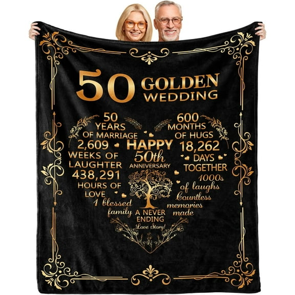 DAJU 50th Anniversary Blanket Gifts Gift for 50th Wedding Anniversary 50th Golden Wedding Anniversary Couple Gifts for Husband Wife Dad Mom(50*60inch)
