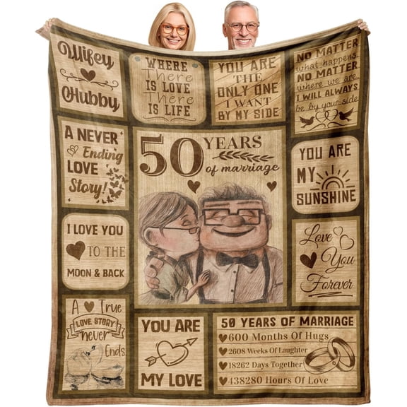 DAJU 50th Anniversary Blanket Gifts Gift for 50th Wedding Anniversary Golden 50 Years of Marriage Throw Blankets 50th Anniversary Wedding Gifts for Parents Grandparents Couple(50*60inch)