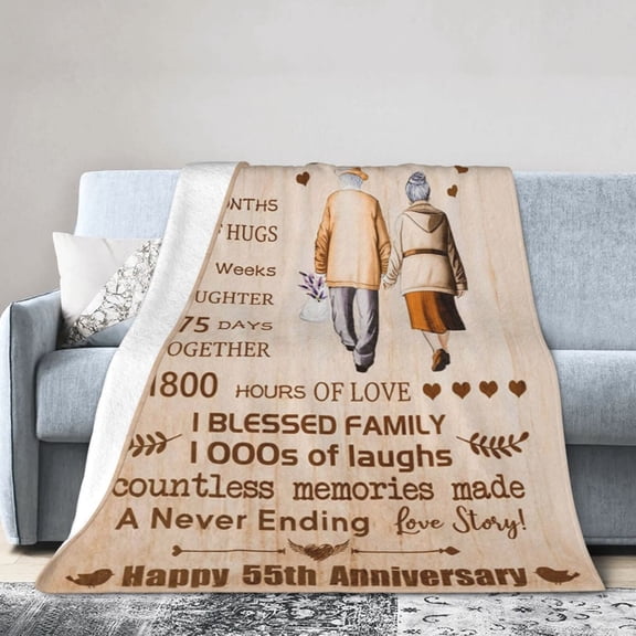 DAJU 55th Wedding Anniversary Gift Throw Blanket Soft Fuzzy Fleece Blanket For Couch Bed Living Room Decoration(50*60inch)