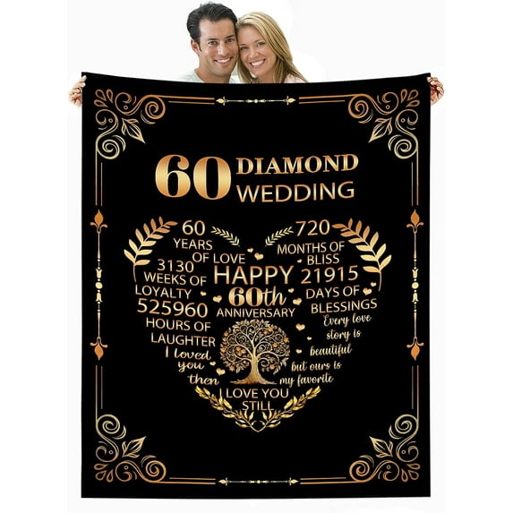DAJU 60th Anniversary Blanket Gifts for Couples Gift for 60th Wedding Anniversary 60 Years Anniversary Wedding Gifts for Parents 60 Year Wedding Anniversary Blanket(30*40inch)