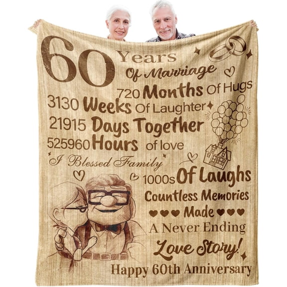 DAJU 60th Anniversary Blanket Gifts for Him Her Wife Husband 60 Years of Marriage Gifts Ideas 60th Wedding Anniversary Blanket Gifts for Couple Parents(60*80inch)
