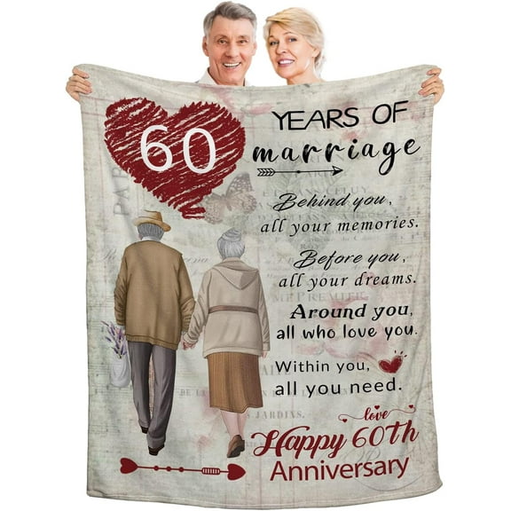 DAJU 60th Anniversary Blanket Gifts for Yess 60th Wedding Anniversary Tin Gift Ideas 60 Years of Marriage Gifts for Wife Friends Gifts for 60th Anniversary Decorations(60*80inch)
