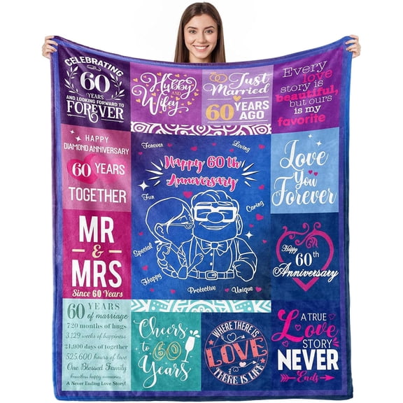 DAJU 60th Anniversary Wedding Gift 60th Wedding for Her 60 Year Anniversary for Couples Wife Husband Best Anniversary Blanket Present Throw Blanket(40*50inch)