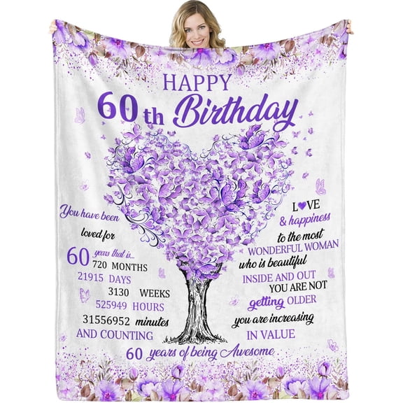 DAJU 60th Birthday Blanket for Women 60th Birthday Gifts for Her 60th Birthday for Woman Wife Mom Sister Happy Bday Blanket(60*80inch)
