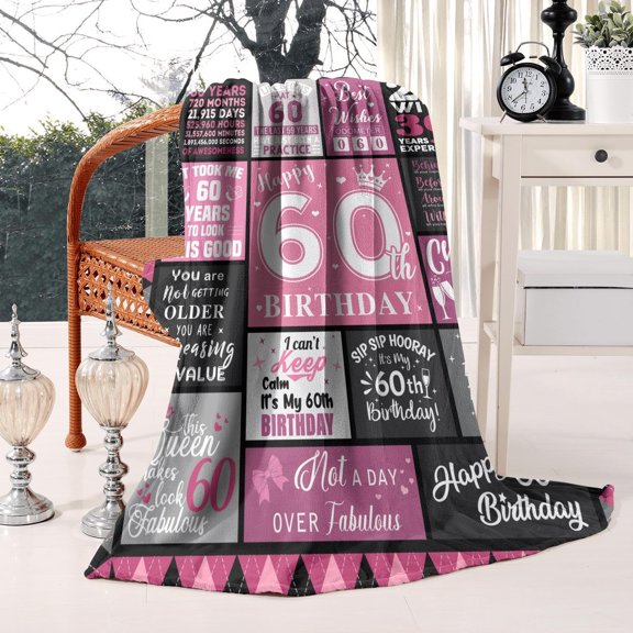 DAJU 60th Birthday Gifts for Women Happy 60th Birthday Gift Ideas for Her 60th Birthday Blanket for Women for 60 Year Old Woman Birthday Gifts for Women 60th Birthday Blanket(40*50inch)