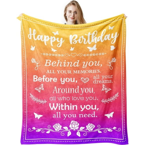 DAJU Birthday Gifts for Women/Men/Her/Him Blanket Yellow Orange&Purple Happy Birthday Decorations Women/Men Throw Blankets Bday Gift for Women/Men Unique Best Birthday Gift Ideas(50*60inch)