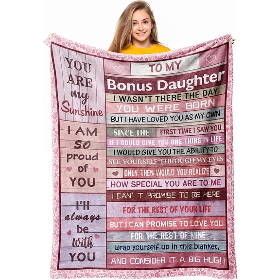 DAJU to My Bonus Daughter Gifts Throw Blanket Step Daughter Gifts from Stepmom Stepdad for Teen Girls Women Best Stepdaughter Gifts for Christmas Valentine’s Mother’s Day Birthday Gifts (30*40inch)