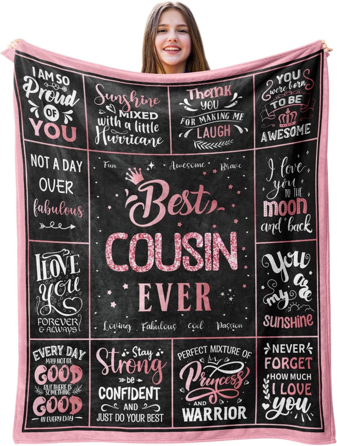Cousin Gift Throw Blanket - 60x50 Inch Flannel Blanket With Sentimental Print, Birthday Gift For Women