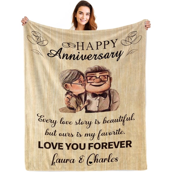DAJU Custom Blanket Wedding Anniversary Blanket Gifts for Wife Husband Men WomenRomantic Anniversary Marriage Gift for Couple Mom ParentsHappy Anniversary for Girlfriend Boyfriend Gifts(50*60inch)