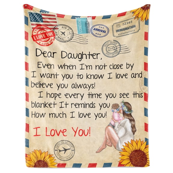 DAJU Daughter Gifts from Mom Dad to My Daughter Gift Blanket Elephant Blanket Gifts for Daughter from Mom Birthday Gifts for Daughter for Daughter Letter Soft Flannel Throw(50*60inch)