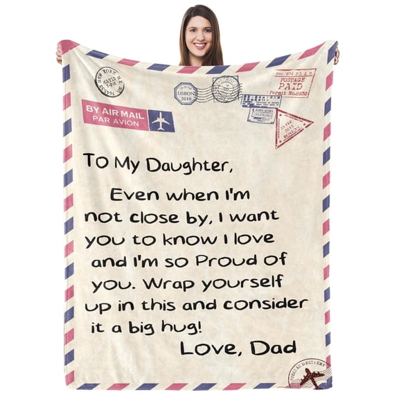 DAJU Daughter letter Gifts To My Daughter Blanket from Dad Valentines Birthday Gifts for Daughter Adult Fleece Blanket(30*40inch)