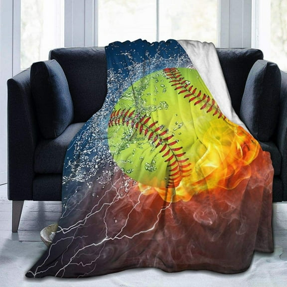 DAJU Fire Softball Flannel Fleece Bed Blanket Throw Blanket Lightweight Cozy Plush Blanket for Bedroom Living Rooms Sofa Couch(30*40inch)