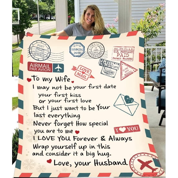 DAJU Fleece Blanket Love Letter to My Wife from Husband Ultra Soft Micro Light Weight Warm Bed Throw Blanket(50*60inch)